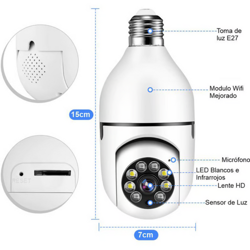 Cámara De Seguridad Wifi Bombillo 360