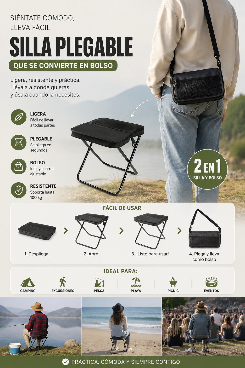 Silla Camping Plegable Portátil