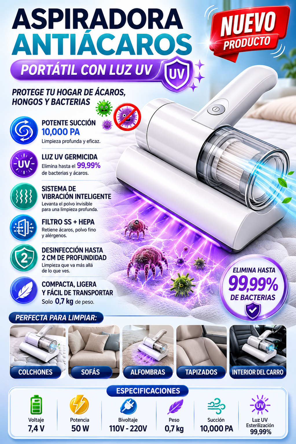 Aspiradora de acaros portatil